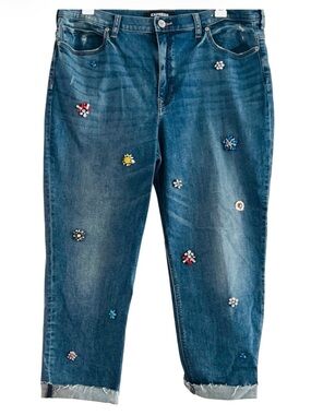Express Rhinestone Flower Bedazzled Girlfriend Jeans Size 16